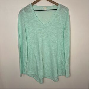 Eileen Fisher V-Neck Lightweight Sweater Long Sleeve Green Size LP Linen-Blend